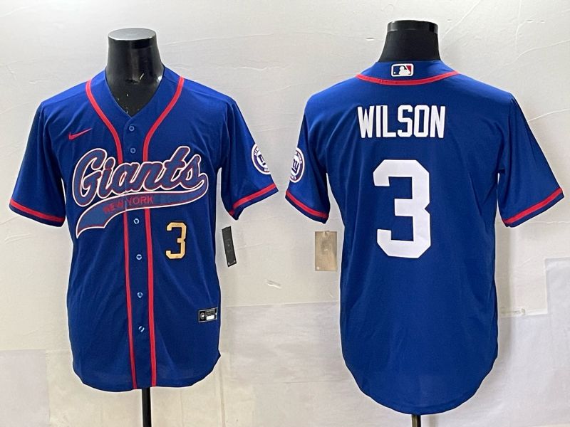 Men 2025 New York Giants #3 Wilson Blue Joint Name Nike Limited NFL Jersey style 02